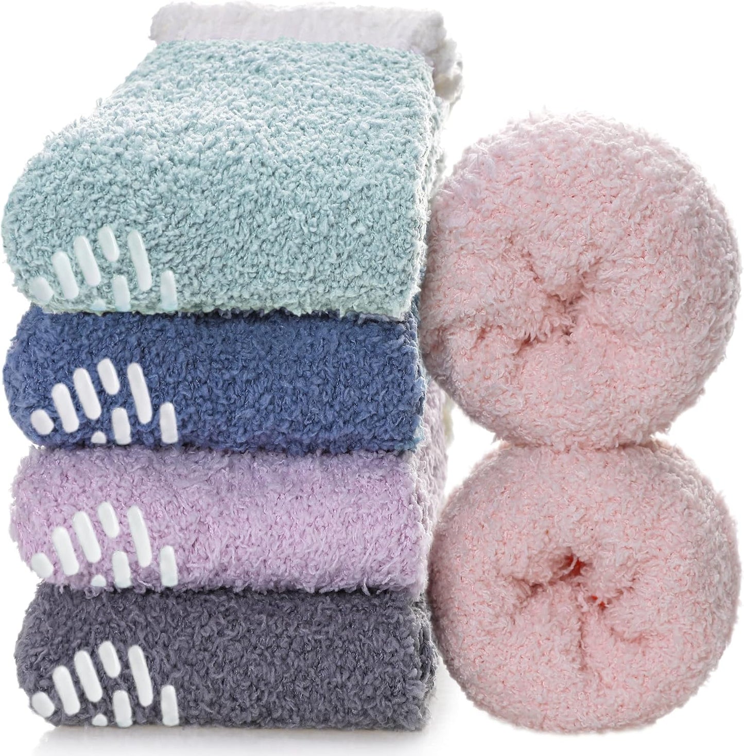 MQELONG Non Slip Hospital Socks with Grips for Women Winter Warm Cozy Fuzzy Slipper Soft Fluffy Sleep Socks