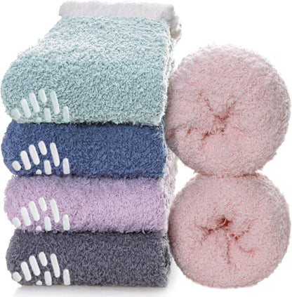 MQELONG Non Slip Hospital Socks with Grips for Women Winter Warm Cozy Fuzzy Slipper Soft Fluffy Sleep Socks