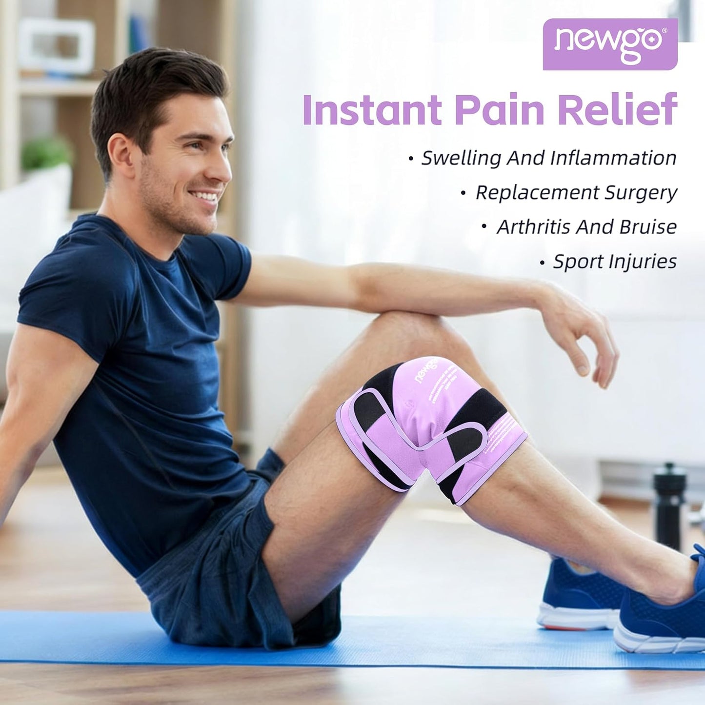 NEWGO Knee Ice Pack Wrap, Ice Pack for Knees Cold Compression Therapy for Knee Replacement Surgery, Arthritis Pain, ACL, Swelling, Sports Injuries (21.7" x 9.8") - Blue