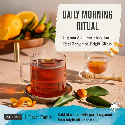 Numi Organic Aged Earl Grey Tea, 54 Black Tea Bags with Real Bergamot