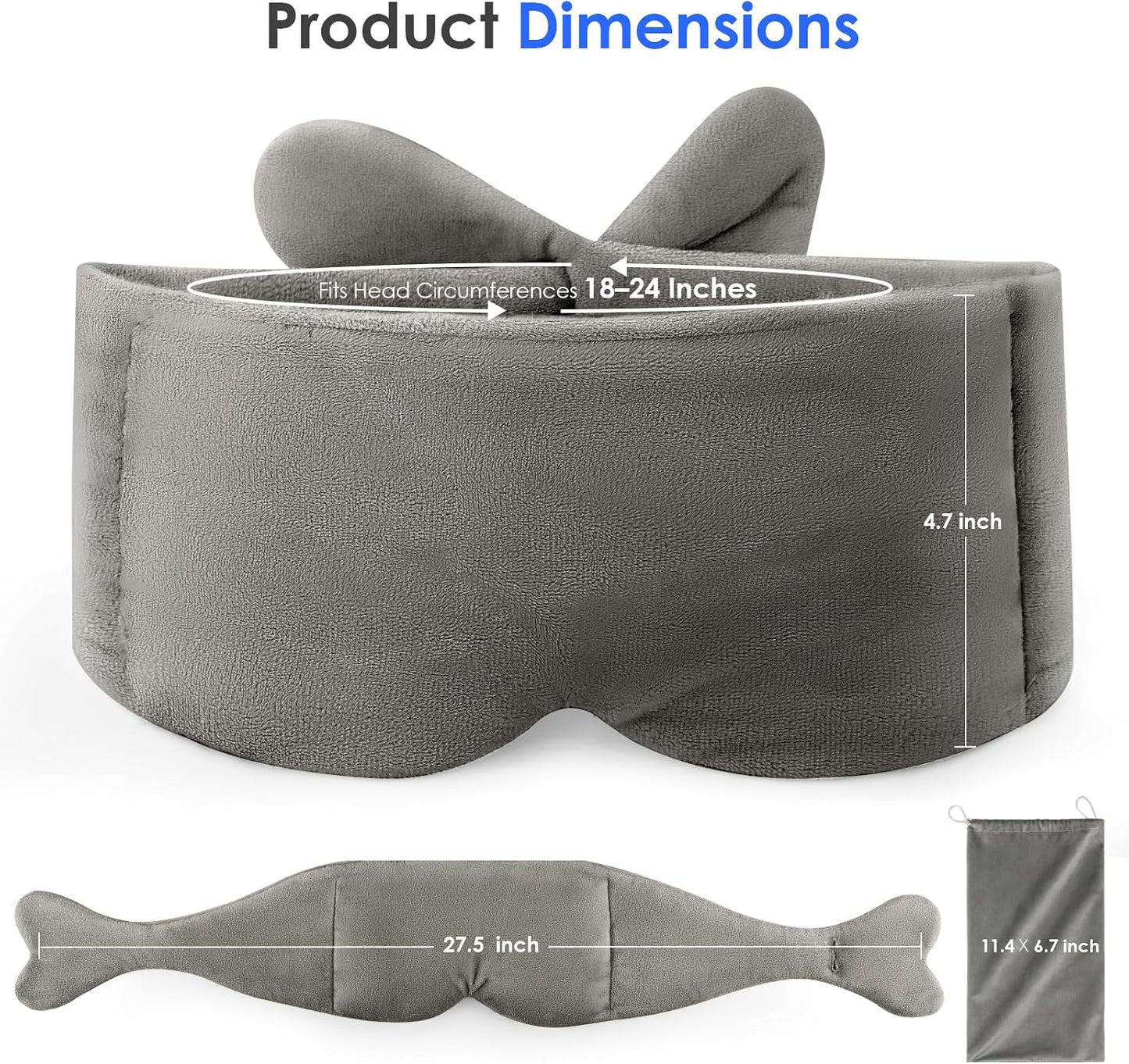 Weighted Eye Mask for Sleeping, Soft Minky Sleep Mask for Side Sleeper with Adjustable Buckle, 100% Blockout Design, Ideal for Meditation, Relaxation and Travel, Includes Storage Pouch (Grey)