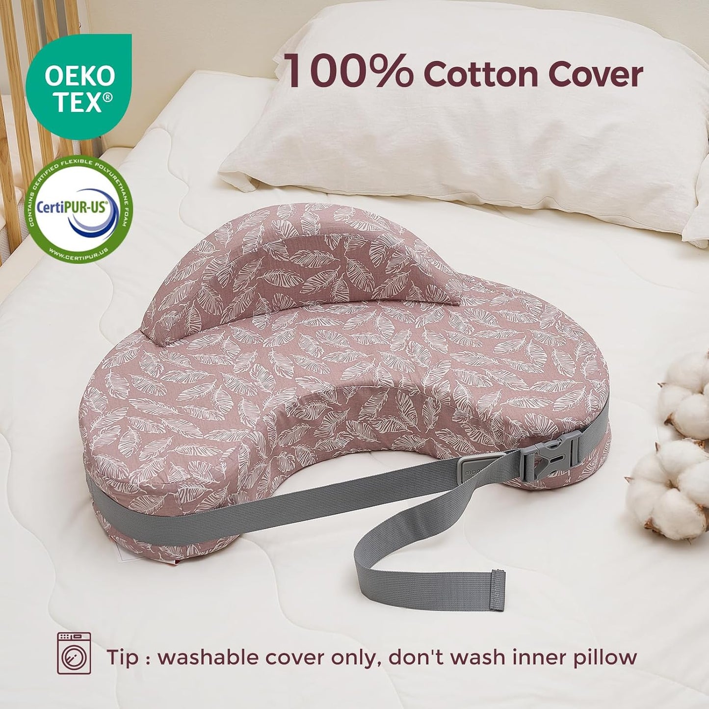 Momcozy CozyPro Nursing Pillow - All Around Lumbar & Arm Support - Safety Guard, Firm & Springy Memory Foam-Stable, Ergonomic Support, Easier Breastfeeding, Wider Cushion, Adjustable, Removable Cover