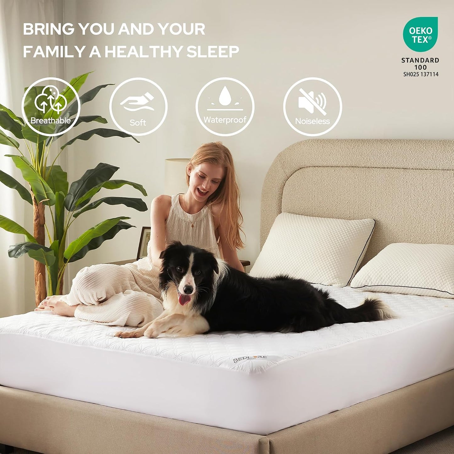 BEDLORE Waterproof Mattress Protector, Noiseless King Size Mattress Pad with Deep Pocket Fitted Up to 6-18 inches, Soft Breathable Dirt-Proof Bed Mattress Cover Washable for Bedroom, Hotel (Gray)