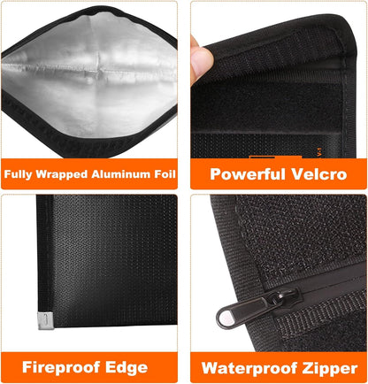 Fireproof Money Bag 2 Pack, Waterproof Document Pouch for Cash & Passport