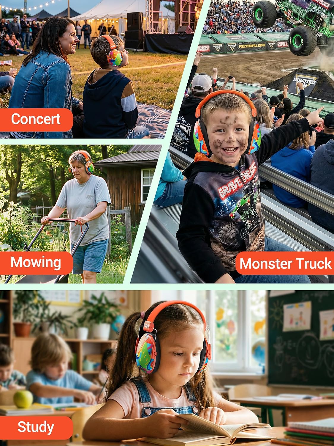 Dr.meter Ear Muffs for Noise Reduction: 27.4SNR Noise Cancelling Headphones for Kids Adults, EM100 Adjustable Hearing Protection Earmuffs for Monster Jam, Autism Sensory, Concerts, Fireworks