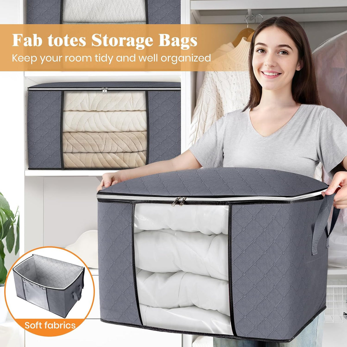 Fab totes Storage Bags for Clothes Blanket Storage Bins with Lids