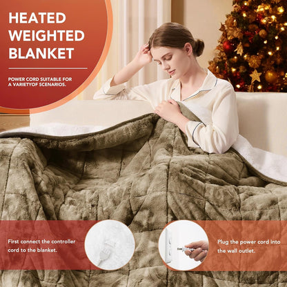 Homemate Heated Blanket Electric Throw - 50"x60" Heating Blanket Throw 1/2/4/6/8 Hours Auto-Off 10 Heat Levels Over-Heat Protection Luxury Faux Fur Sherpa ETL Certification