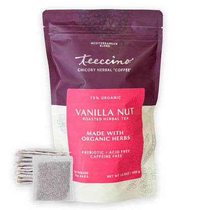 Teeccino Holiday Herbal Tea Sampler Assortment - Candy Cane, Gingerbread, Snickerdoodle - Caffeine-Free Holiday Dessert Teas with Prebiotic Chicory, 12 Tea Bags