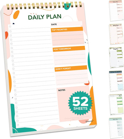 Decorably 52 Sheets Boho Undated Daily to Do List Notepad, 6.5x10in Spring-Bound Planner Pad, Easy Tear-Off Design, with Priorities, Checklist, Agenda, Reminders, Notes - Home, School, Office