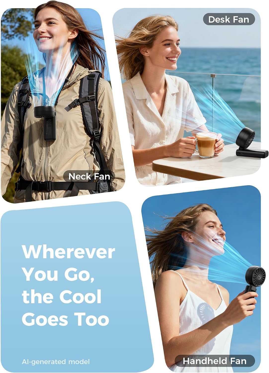 Aecooly Mighty Portable Handheld Fan | 20H Max Cooling | 3 Flexible Modes