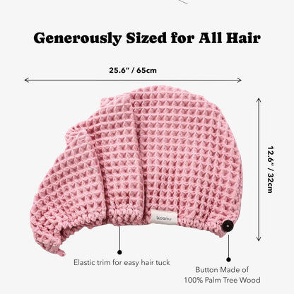Luxury Organic Japanese Cotton Hair Drying Waffle Towel Wrap for Women | Absorbent, Quick-Dry Head Turban for Shower, Sauna, Spa | Extra Large for Long, Curly, Straight Hair With Button (White, 1 Pc)
