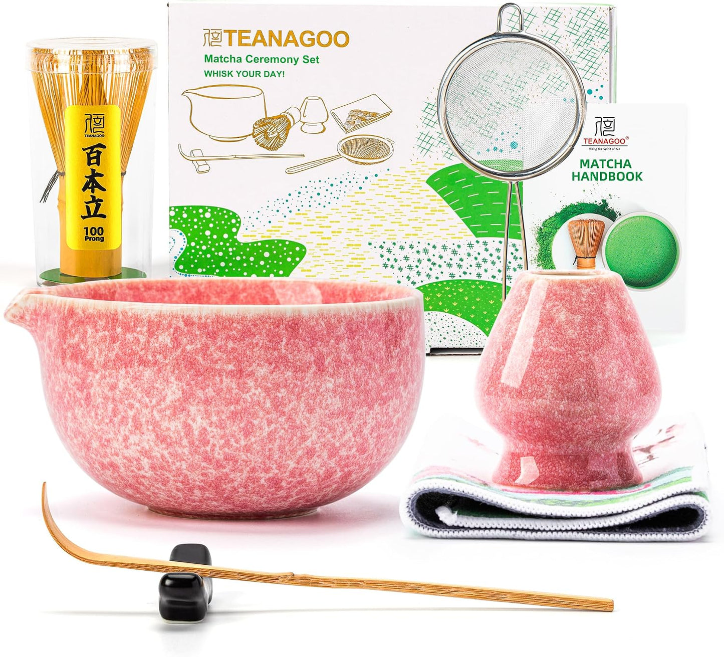 TEANAGOO Matcha Whisk Set Black,7 Pcs Matcha Set,Matcha Kit for Ceremony,Tradition Tea Set for Making Breakfast/Latte,Matcha Whisk Set with Bowl(Chawan)/Whisk and Holder,Gift for Family/Friend