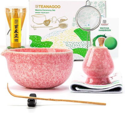 TEANAGOO Matcha Whisk Set Black,7 Pcs Matcha Set,Matcha Kit for Ceremony,Tradition Tea Set for Making Breakfast/Latte,Matcha Whisk Set with Bowl(Chawan)/Whisk and Holder,Gift for Family/Friend