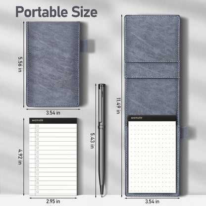 WEMATE 10 Pieces Small Notepad Holder Set Pocket Notebook - Included Mini Pocket Notepad Holder Set with 8 Memo Book Refills and Metal Pen for Meetings, Daily Records, and Notes 3 x 5 Inch (Black)
