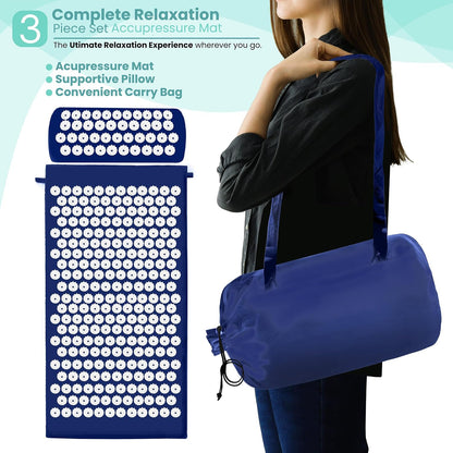Sivan Health and Fitness Acupressure Mat and Pillow Set - Grounding Mat for Stress, Back & Neck Pain - Acupuncture Point Massage Mat for Muscle Relaxation, Sciatica, & Meditation - Includes Carry Bag