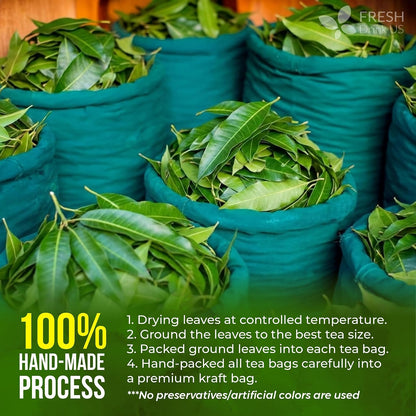 FreshDrinkUS, Premium 40 Mango Leaf Tea Bags, 100% Natural& Pure from Mango Leaves. Herbal Tea. No Sugar, No Caffeine, No Gluten, Vegan.