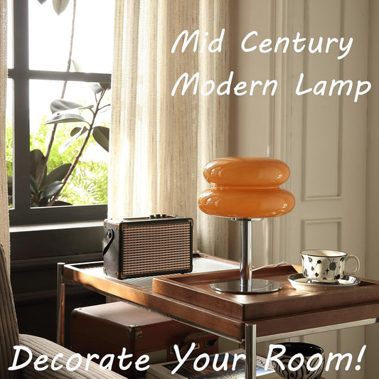 Glivpny Mushroom Lamp Table Lamp for Night Stands,Mid Century Modern Desk Lamps for Bedroom, Vintage Dimmable Bedside Small Cute Lamps, Cool Aesthetic House Warming Gifts New Home Decor (Orange)