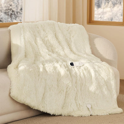 Bedsure Heated Blanket Throw Blanket with Preheat Function - Fast Heating Electric Blanket, Soft Flannel Throw with 6 Time Settings(Up to 10H), 6 Heating Settings, Gifts for Grandma (50"x60", Cream)
