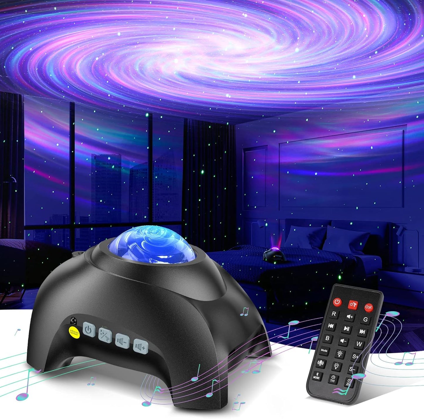 Northern Galaxy Light Aurora Projector with 33 Light Effects, Night Lights LED Star Projector for Bedroom Nebula Lamp, Remote Control, White Noises, Bluetooth Speaker for Parties Black