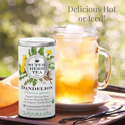 The Republic of Tea — Organic Dandelion SuperHerb Tea Tin, 36 Herbal Tea Bags, Naturally Caffeine-Free