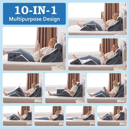 Ahpmeoa 5Pcs Wedge Pillow Set for After Surgery, Memory Foam, White/Grey