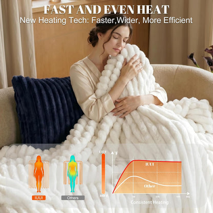 IUUI Heated Throw Blanket, Ultrasoft 3D Striped Heating Blanket with 6 Heat Levels & 1-10H Auto Off Timer, Overheat Protection, Detachable Controller Machine Washable(Cream, Throw 50" x 60")