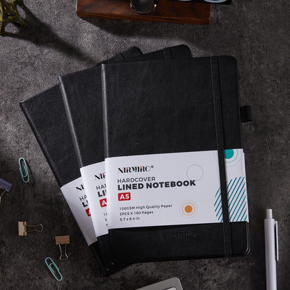 NIRMIRO (3 Pack) Pocket Notebook Small Journal with Pen, 3.7" x 5.7", A6 Mini Notebook for Women Men Work Writing, Hardcover Small Pocket Notepad with 100Gsm Premium Thick Lined Paper, Black Leather
