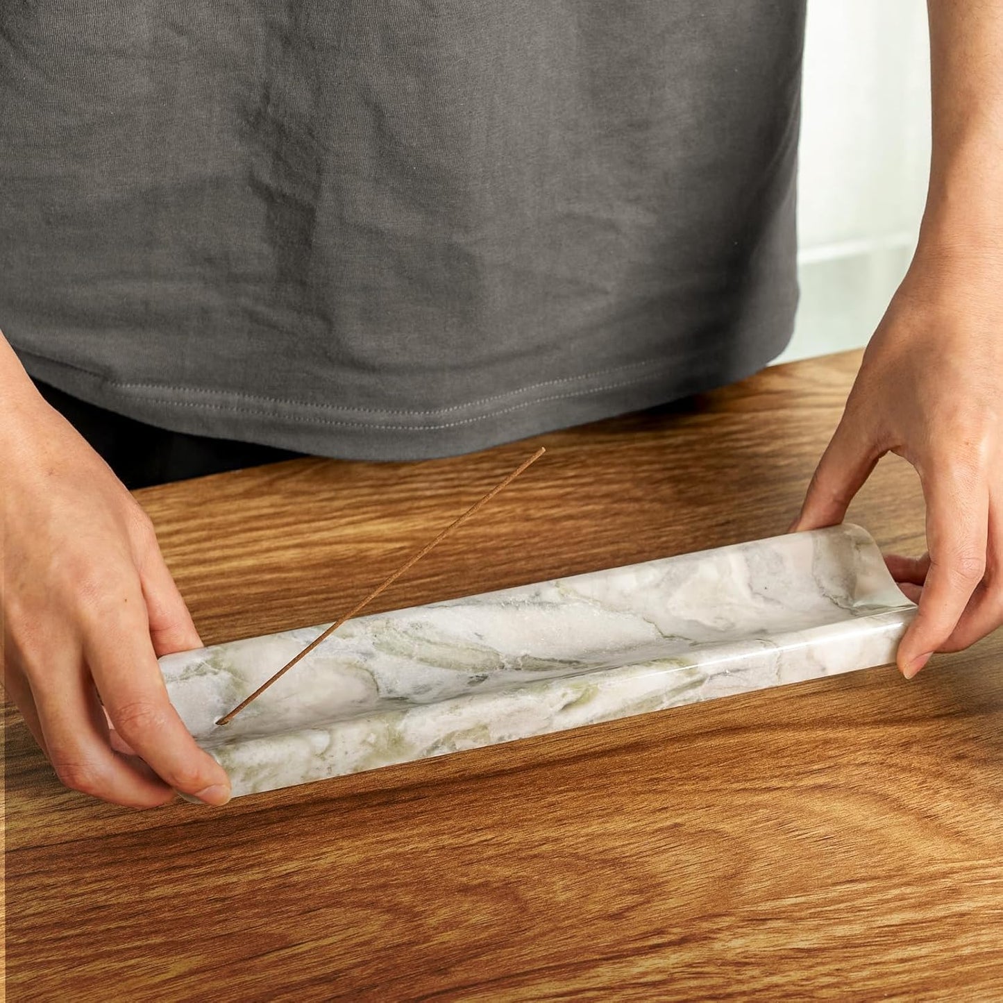 Koville Marble Incense Holder, Incense Holder for Sticks, Incense Sticks Holder Ash Catcher for Meditation Yoga SPA, Natural Stone Incense Burner, Home Table Decor (Grey)