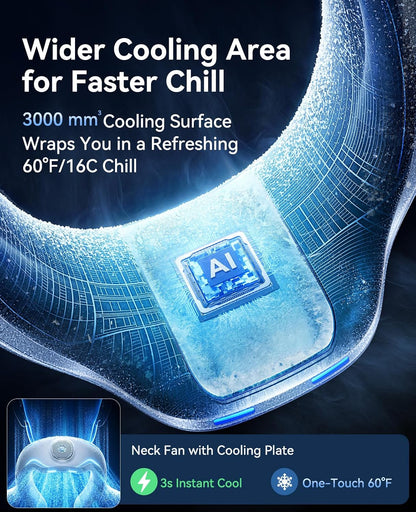Neck Air Conditioner, Portable Neck Fan with Large Cooling Area, 22H Max Cooling, 100 Speeds, 6000mAh Battery, Digital Display, Wearable Fan for Outdoor Work, Office & Travel Black