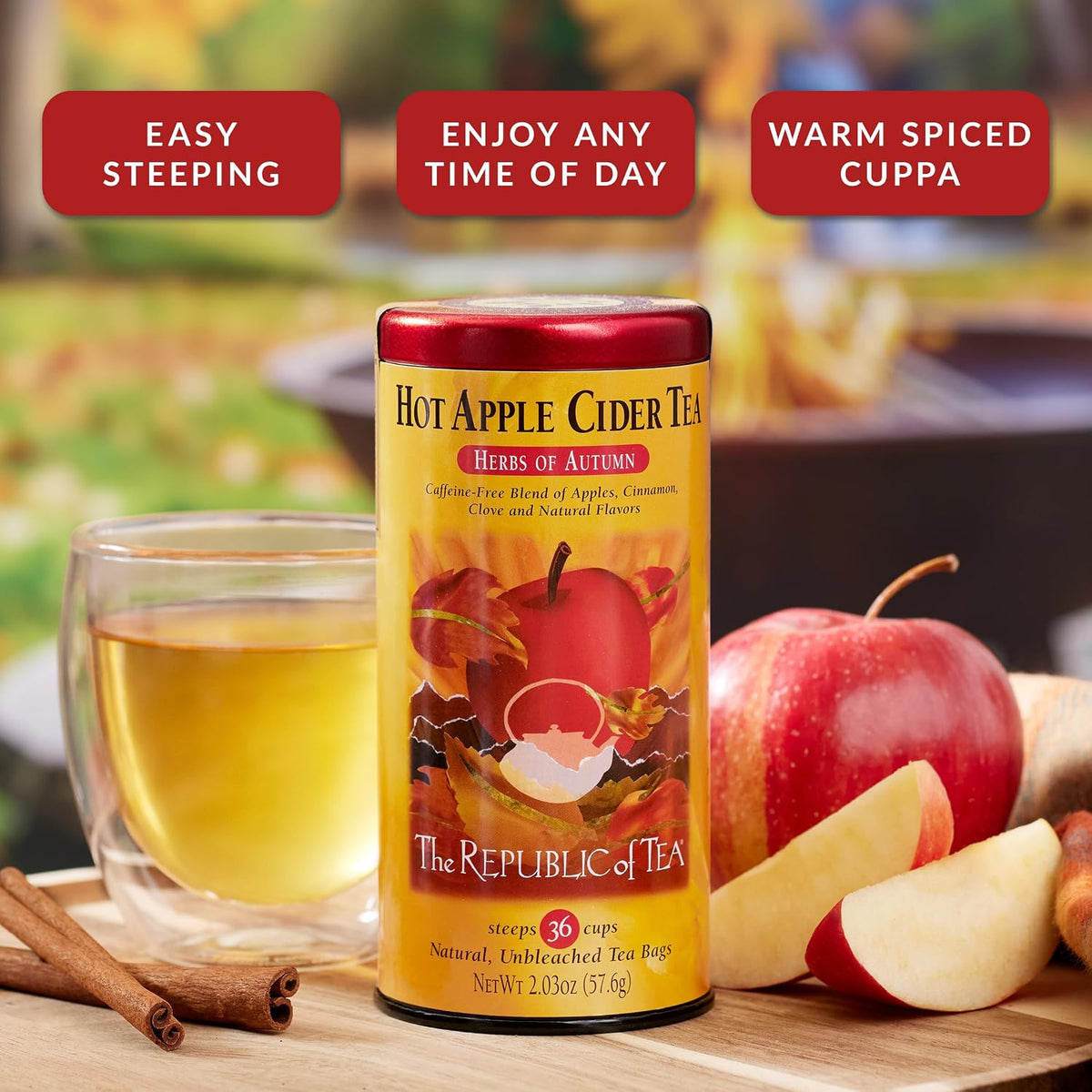 The Republic of Tea Hot Apple Cider Herbal Tea, Caffeine-Free, 36 Count