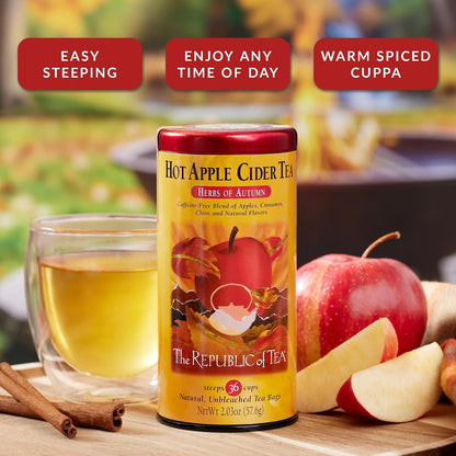 The Republic of Tea Hot Apple Cider Herbal Tea, Caffeine-Free, 36 Count