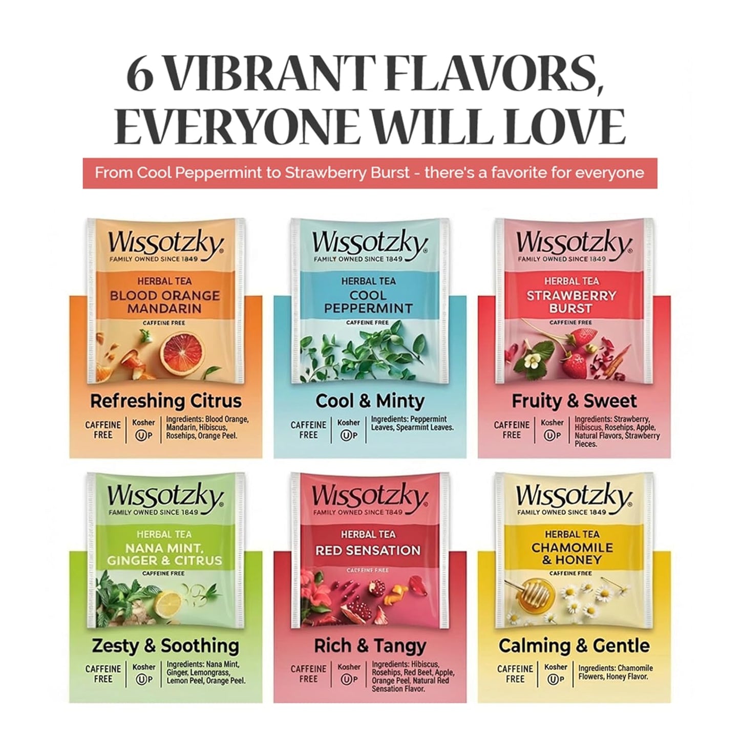 Wissotzky Herbal Tea Gift Set - Variety Pack Sampler (42 Tea Bags) Premium Reusable Gift Box | Caffeine-Free | 6 Exciting Flavors | Individually Wrapped Tea Bags | Ideal Present for Holiday & Corporate Gifting | Magnetic Closure Box | Kosher