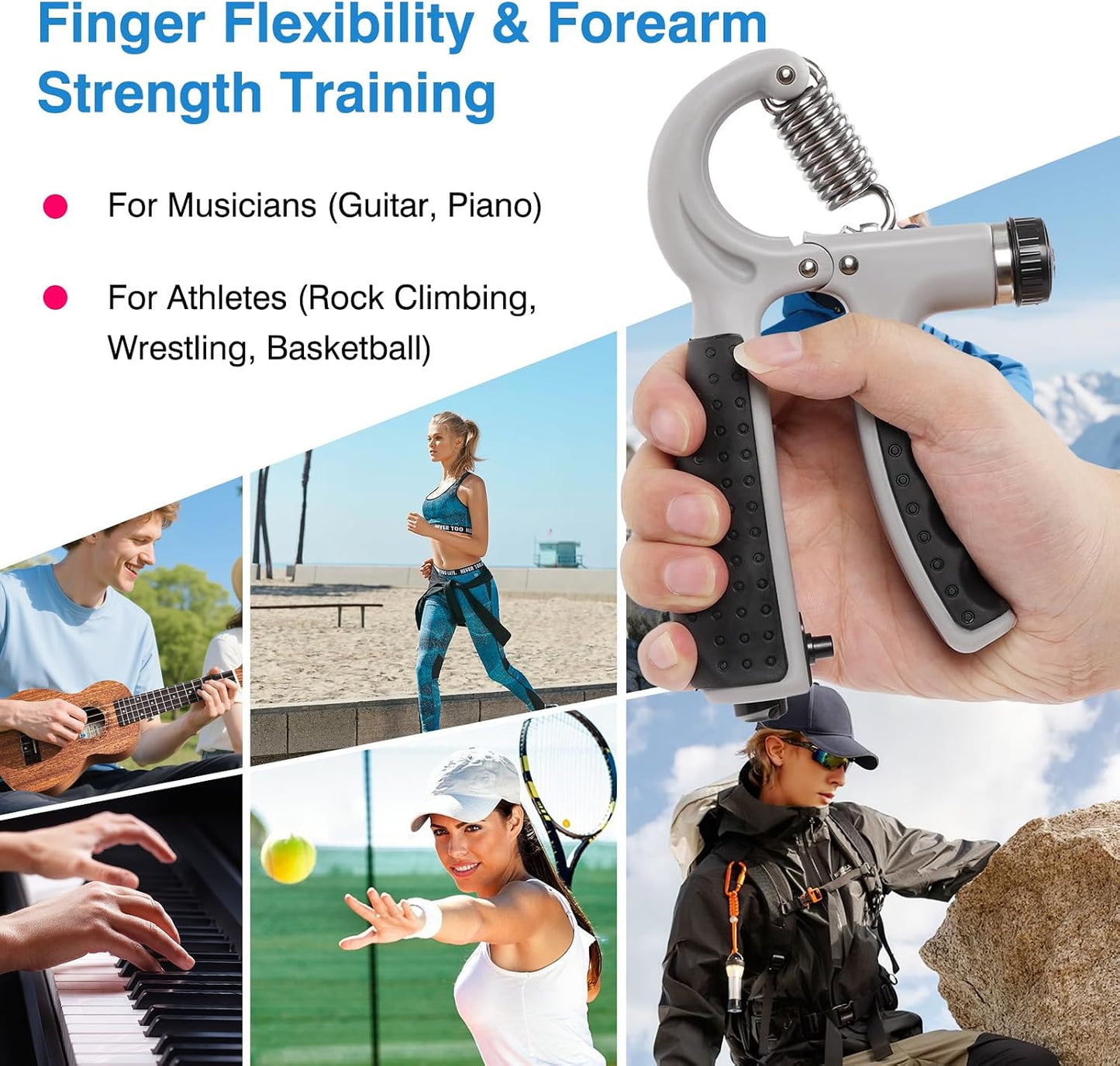 CYFIE Grip Strength Trainer Kit with Adjustable Resistance 10 - 132 Lbs, Forearm Exerciser, Finger Stretcher, Stress Ball, Forearm Strengthener for Workout wuth Storage Bag, Muscle Building and Recovery