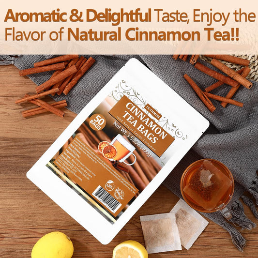 Premium 50 Pure Ceylon Cinnamon Tea Bags, Made with 100% Ceylon Cinnamon Sticks, No Additives & Caffeine Free.
