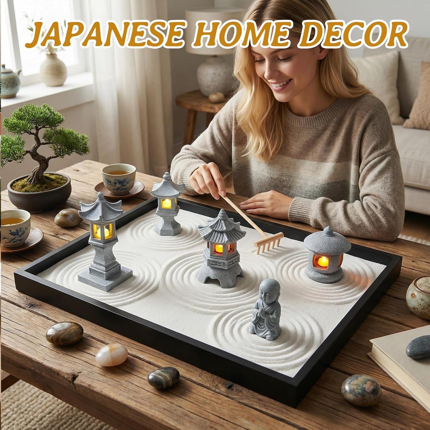 Exasinine Mini Pagoda Garden Statue, Japanese Style Pagoda Lantern Figurines Japanese Garden Decor for Zen Garden, Aquarium Landscape, Micro Yard & Meditation Space Decoration