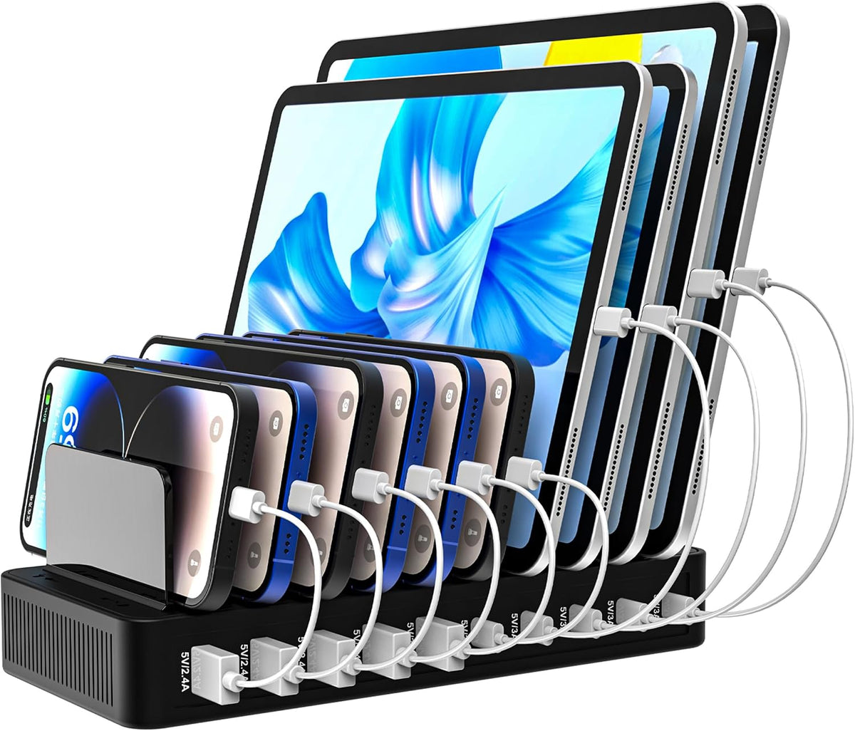 Charging Station 100W 10-Port USB C Fast Charging Dock for Multiple, Black
