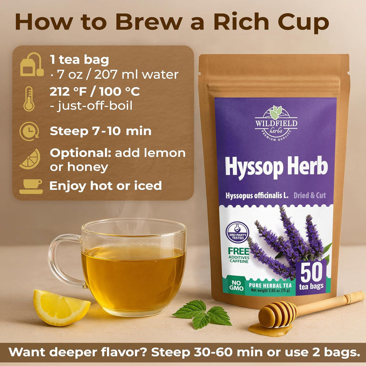 50 Bags Hyssop Dried Herb Hyssop Tea (Hyssópus Officinális) - 50 Count 1.5g Tea Bags Hisopo
