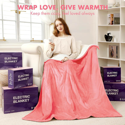 Heated Blanket Throw 50" x 60" - Soft Flannel Sherpa Electric Blanket Throw with 5 Heating Levels & 4 Hours Auto Off, Machine Washable, Ideal Gift for Grandma (Purple)