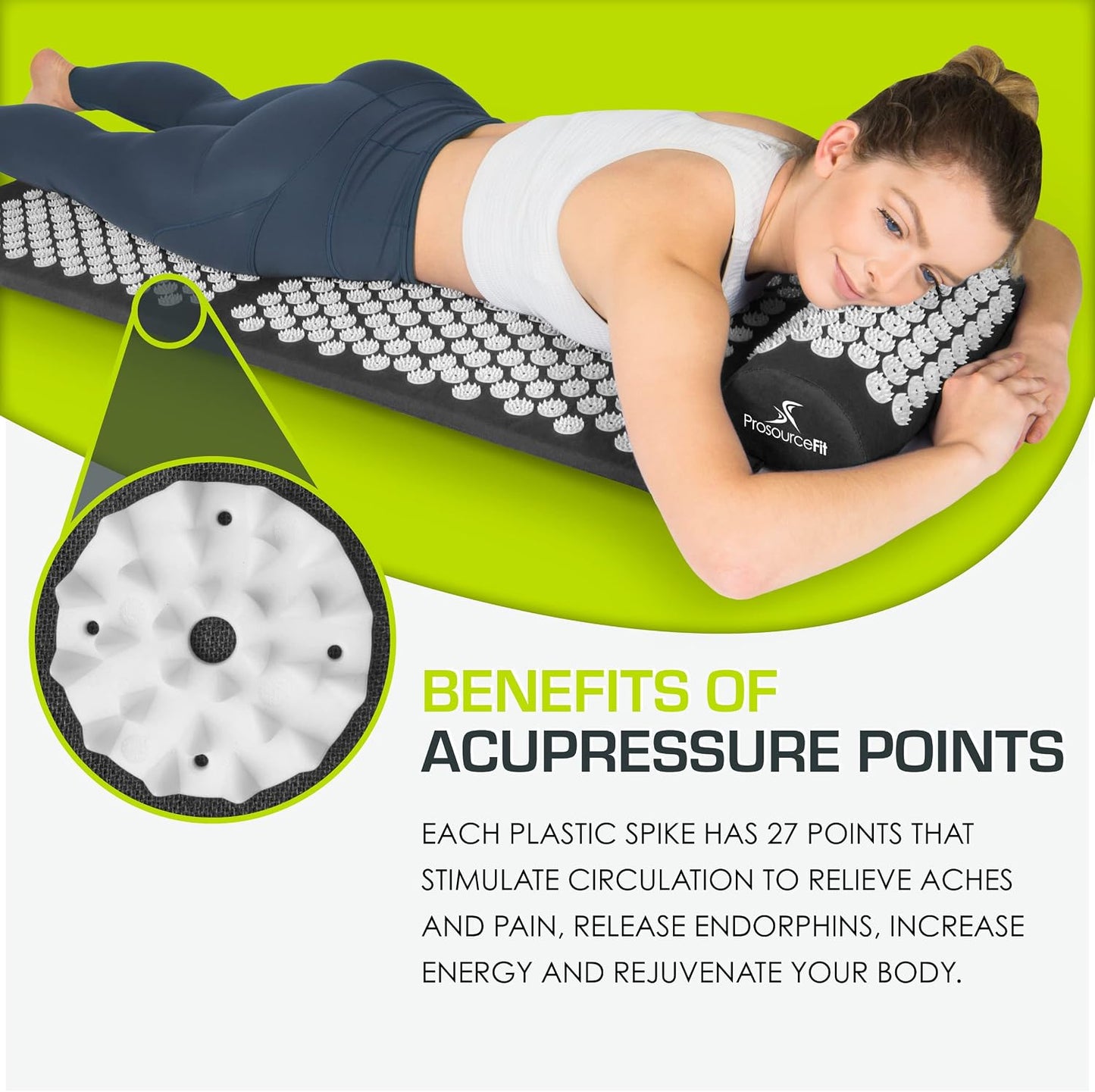 ProsourceFit Acupressure Mat and Pillow Set for Back/Neck Pain Relief and Muscle Relaxation
