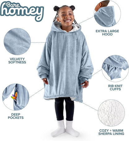 Bare Home Wearable Blanket Hoodie - Soft Plush Sherpa - Warm and Cozy - Oversized Wearable Blanket