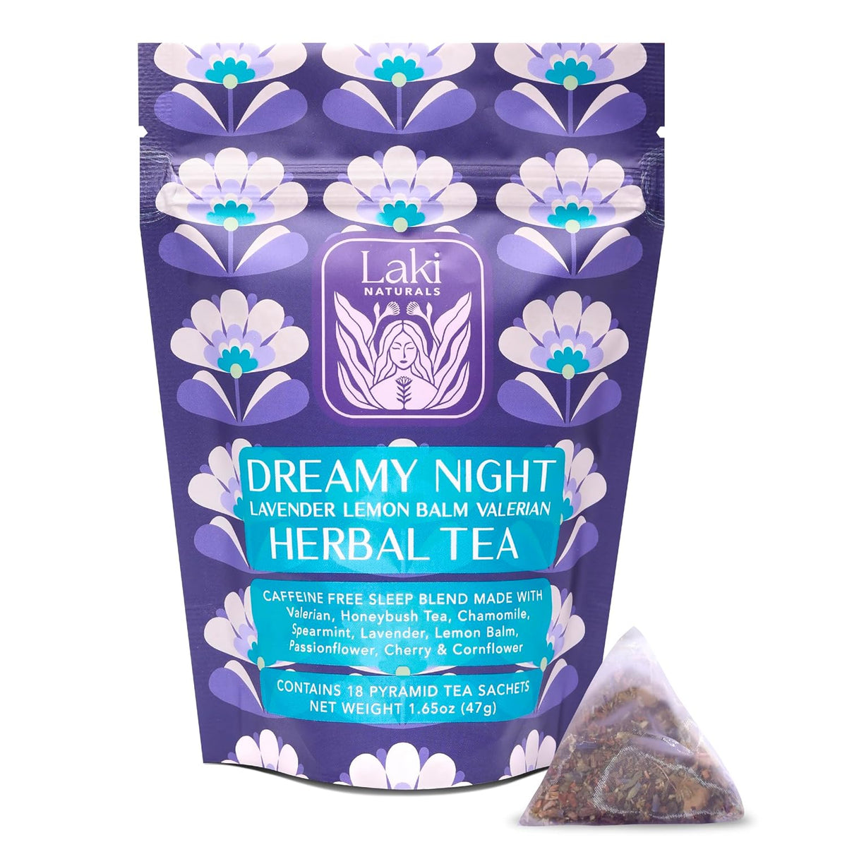 Laki Naturals Dreamy Night Herbal Sleep Tea, Chamomile, Valerian Root (18 Tea Bags)