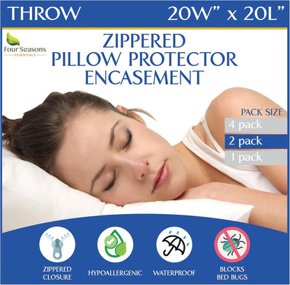 Four Seasons Essentials Standard Pillow Protectors (Set of 2) – Zippered Waterproof Pillow Covers Hypoallergenic Dust Proof Pillowcase Encasement Cover