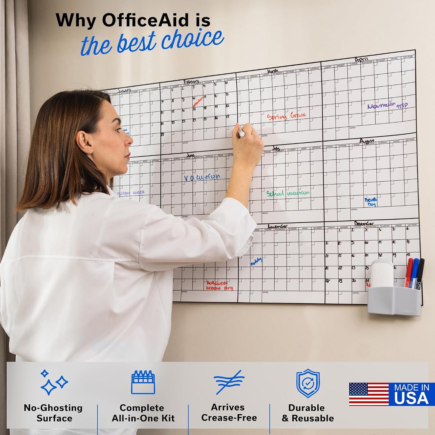 Large Dry Erase Calendar for Wall 36x48, Big Classroom Giant Month, Undated Reusable Family Monthly, Rolled Whiteboard White Board, Calendar Dry Erase Planner for Wall Erasable Large Office 48x36