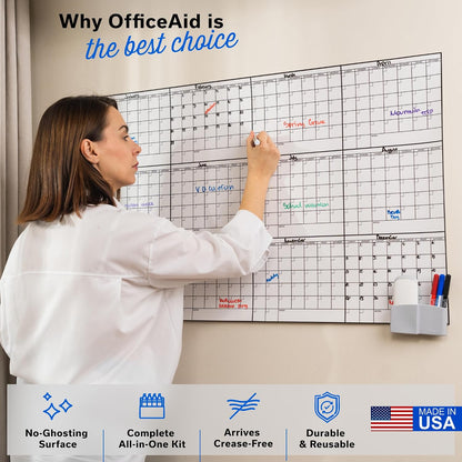 Large Dry Erase Calendar for Wall 36x48, Big Classroom Giant Month, Undated Reusable Family Monthly, Rolled Whiteboard White Board, Calendar Dry Erase Planner for Wall Erasable Large Office 48x36