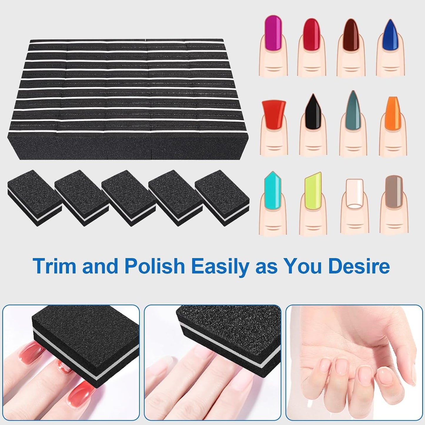 Nail Buffers (50 Pack), Mini Buffer Block Nail File for Acrylic Nails and Natural Nails, 100/180 Grit Nail Buffer Block Bulk Buffing Blocks for Nail Buff Professional Manicure File Blocks Set Pink