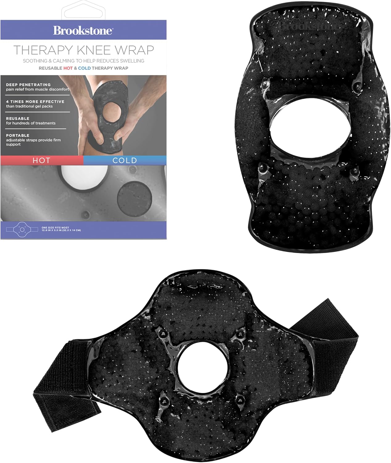Brookstone Knee Ice Pack Wrap with Silica Beads - Hot & Cold Therapy for Pain Relief - Reusable Ice Packs for Knees for Swelling, Injuries & Post-Surgery Recovery, Ideal Mothers Day Gift, Azure Blue