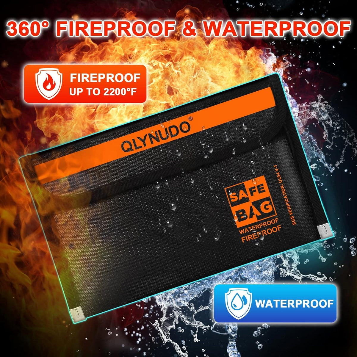 Fireproof Money Bag 2 Pack, Waterproof Document Pouch for Cash & Passport