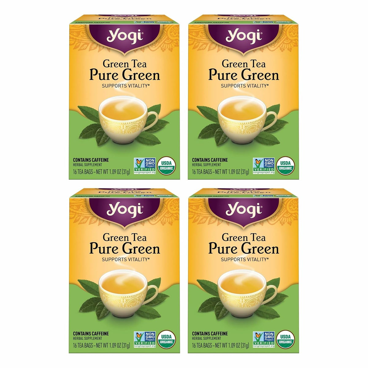 Yogi Pure Green Tea, 16 Tea Bags (4 Pack)