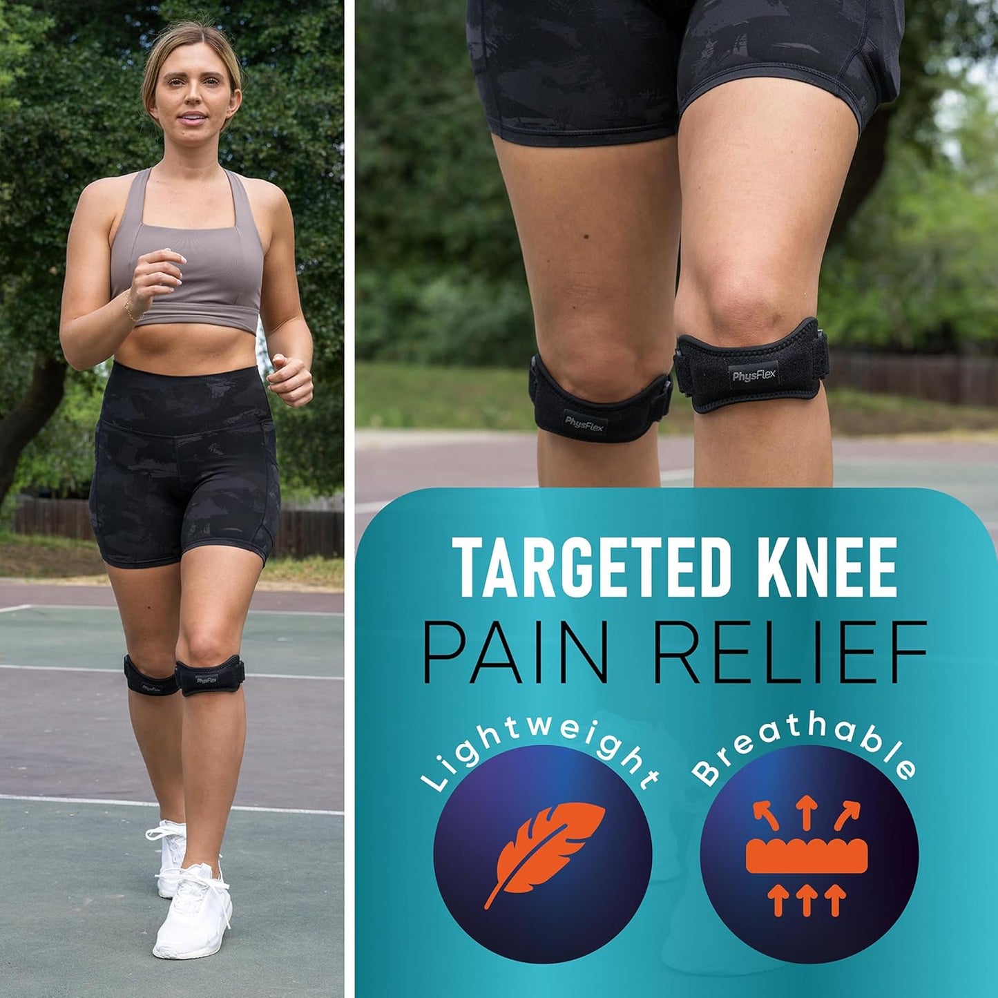 PhysFlex 2 Pack Patellar Tendon Support Strap - Knee Brace for Pain Relief, Patella Band for Basketball, Jumpers Knee, Tendonitis, Adjustable Patella Stabilizer Strap for Men & Women