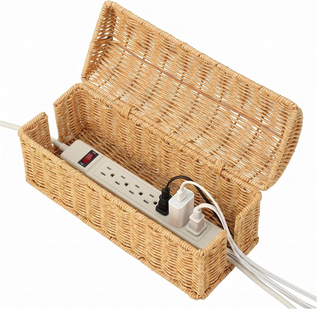 PP Rattan Cable Management Box to Hide Cords and Power Strip